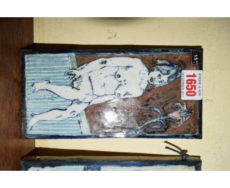 Studio Pottery: an Eric Mellon stoneware tile, inscribed 'Sarah' and dated 1997, 19 x 9.5cm.    Condition Report:  Good condi