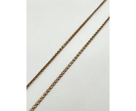 A 20 inch fine snail chain gold necklace with spring clasp. Clasp marked 9ct. Total weight approx 2.6g. 