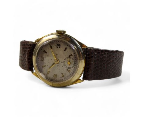 Of Peter Lanyon/Barbara Hepworth interest - a gentlemans wristwatch with 18ct gold bi-metal case, the cream dial set out with