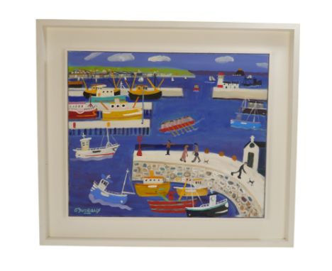 Alan FURNEAUX (b. 1953) Summer Harbour, Newlyn Oil on canvas Signed lower left, signed and titled verso Framed Picture size 5