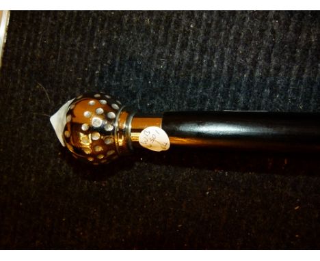 WALKING STICK. Wooden walking stick with metal golf ball handle