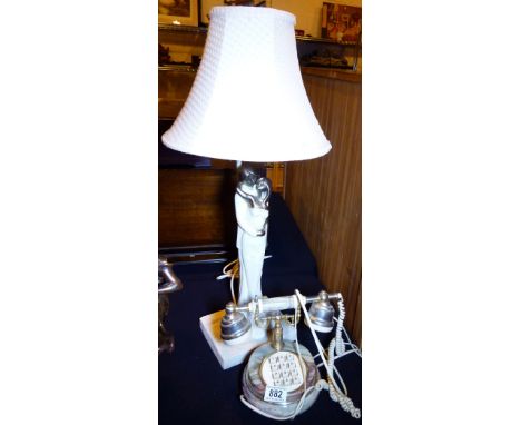 LAMP & TELEPHONE. Large figural based table lamp and an onyx push button telephone