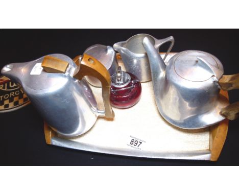 PICQUOTWARE TEA SERVICE. Retro c1960s Picquotware  four piece tea service and tray
