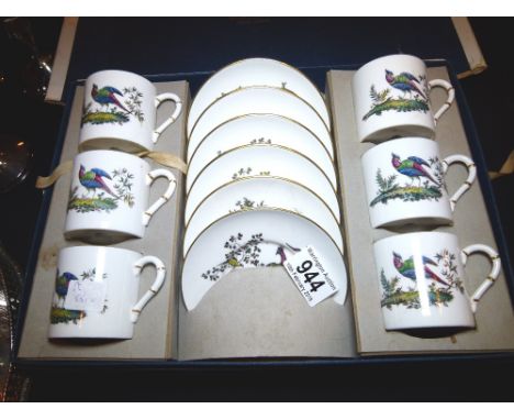 WORCESTER COFFEE SET. Royal Worcester coffee set decorated with birds in original box