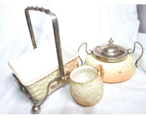 WORCESTER THREE PIECE SET. Royal Worcester three piece Locke & Co set including chrome holder butter dish, lidded sugar bowl 