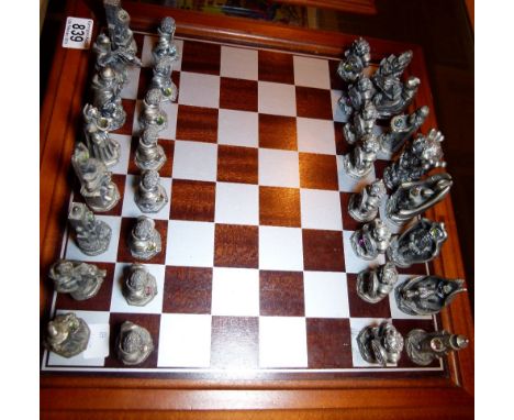 LORD OF THE RINGS CHESS. Danbury Mint Lord of the Rings official chess set, silver plated with crystals including certificate