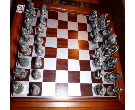 LORD OF THE RINGS CHESS. Danbury Mint Lord of the Rings official chess set, silver plated with crystals including certificate