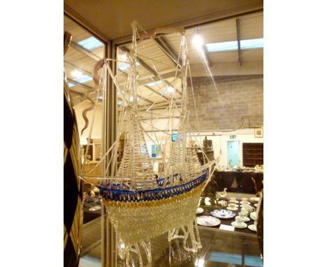 GLASS SHIP. Glass model of a sailing ship, H: 20 cm