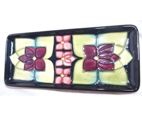 MOORCROFT PEN TRAY. Moorcroft modern Violets rectangular pen tray L: 20 cm 