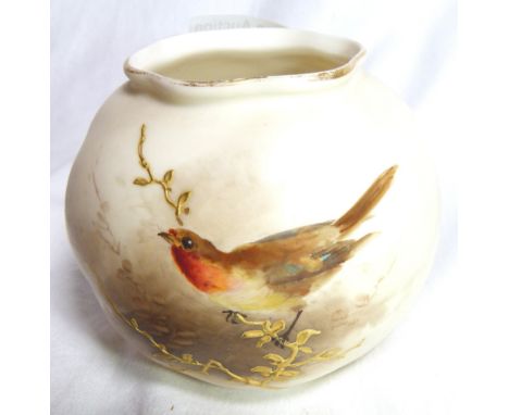 WORCESTER VASE. Royal Worcester Graingers small bulbous robins vase 8 cm