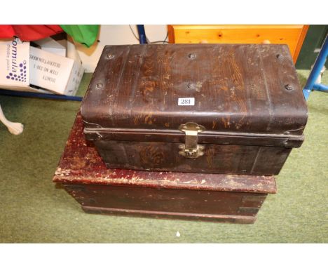 Antique Pine Tool Chest and a Metal Travelling Trunk 