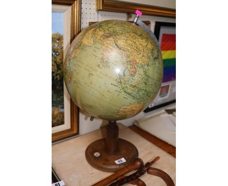 Vintage Globe on wooden base with inset Compass 