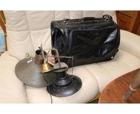 Vintage Copper Light fitting and a Suit carry bag 