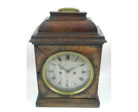 Edward Tutet, London. A fine late 18th century mahogany table clock, the inverted bell top case with hinged handle, the silve