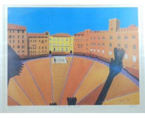 Martin Hall (Contemporary British school), Piazza Del Campo, lithograph, signed in pencil to lower right margin, dated 99, nu