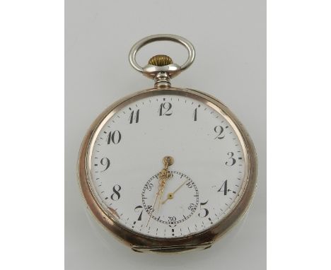 A Zenith open face pocket watch, the white metal case stamped 800, the white enamel dial set out with Arabic numerals and sub