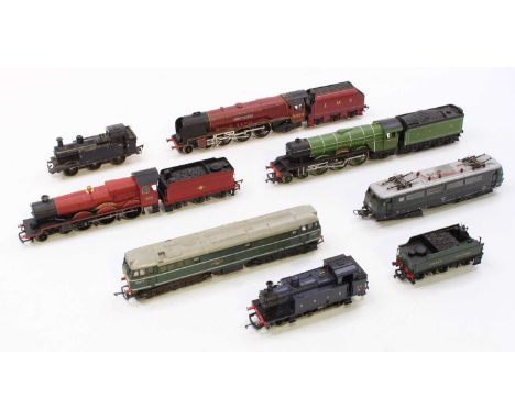 One tray containing a quantity of H0 and 00 scale Hornby and Lima diesel and live steam locomotives to include a Hogwarts Cas