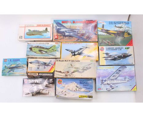 One box containing 11 boxed mixed scale plastic kits to include Airfix, Air Moulds, MPM, and others, specific examples to inc