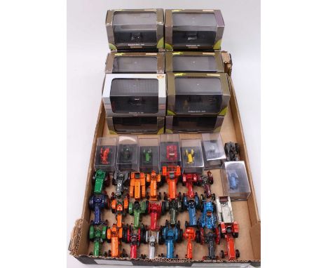 One tray containing a collection of various Universal Hobbies Hachette &amp; similar, miniature scale model tractors to inclu