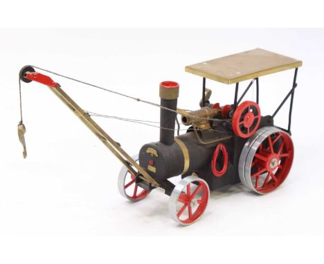 A scratch built static display model of a live steam crane traction engine, constructed from Mamod and other plastic, metal a