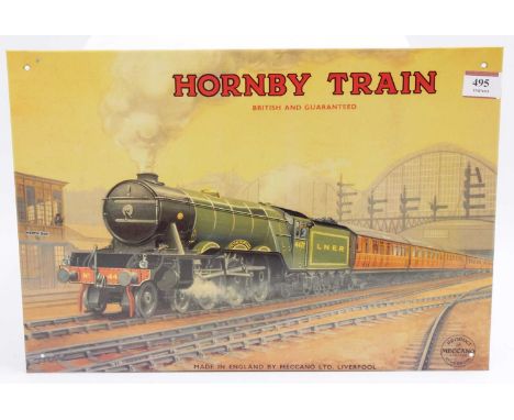 Reproduction Hornby metal wall/advertising plaque showing Flying Scotsman departing Kings Cross (M)