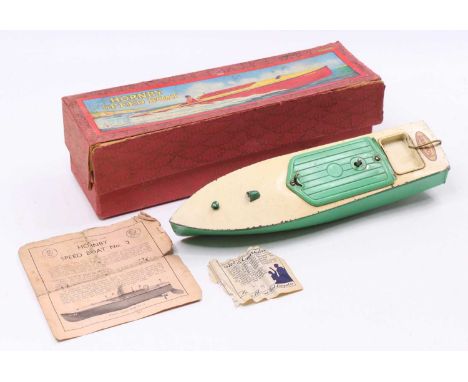Hornby Speedboat No.2 ‘Swift’ pea green hull &amp; engine cover, cream deck (VG) (BG) with instructions