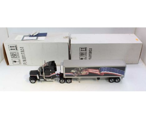 A Franklin Mint 1/32 scale diecast model of the Peterbilt truck with matching ultimate Big Rig trailer, both housed in the or