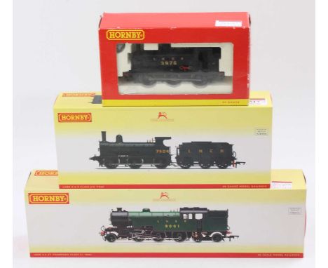 Three Hornby LNER locos: R3230 0-6-0 loco &amp; tender black no. 7524 DCC ready (M) (BNM); R2912 2-6-4 tank L1 9001 green DCC