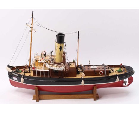 A Caldercraft kit built 1:48 scale model of a Tyne-tug, comprising of GRP hull with wooden, balsa wood, and metal superstruct