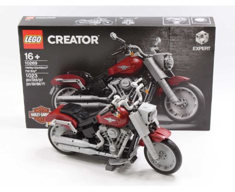 Lego Creator No. 10269 Harley Davidson 'Fat Boy' Motorcycle, a built examples with the instructions and a very clean box