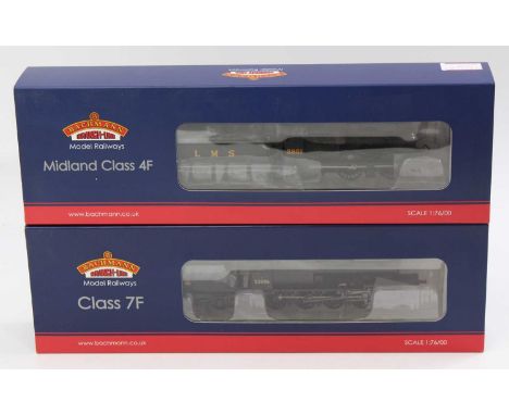Two Bachmann Branch-Line locos &amp; tenders, black unlined: 31-010, 2-6-0 class 7F BR no.53806 and 31-880 class 4F 0-6-0 LMS