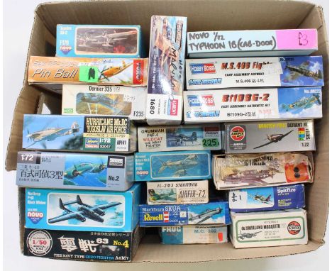 A collection of 20 various boxed mixed scale plastic aircraft kits to include a Hasegawa Hurricane Mk2C Yugoslav Air Force ai