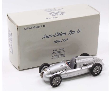 CMC Exclusive Models No. M-027 1/18 scale of an Auto Union Typ D 1938-1939 racing car comprising a silver body and wirework h