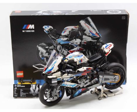 Lego Technic No. 42130 BMW M 1000 RR Motorcycle, a built example complete with instructions and a very clean box