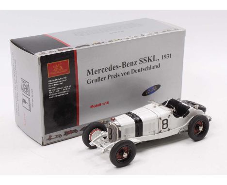 CMC Exclusive Models, M-082, 1/18th scale diecast model of a Mercedes Benz SSKL 1931, white body with racing number 8, origin