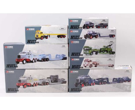 Corgi Heavy Haulage modern issue 1/50th scale road transport group of 8, with examples including No. 17701 Scammell Construct