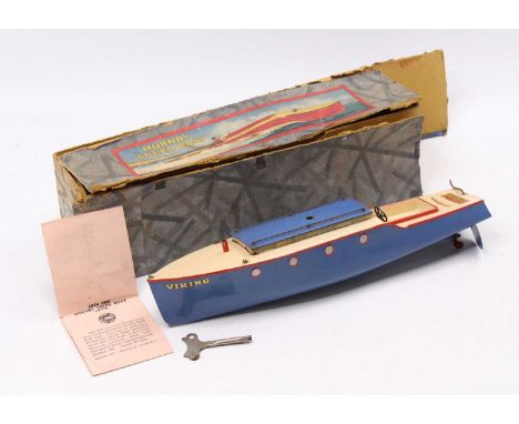 Hornby Speed Boat No.5 ‘Viking’ complete with mast &amp; instructions. Blue hull and cabin roof, red portholes and edging, cr