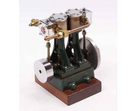 Stuart Turner D10 twin cylinder marine engine 3/4 inch bore x 3.4 inch stroke with flywheel one end of crankshaft and grooved