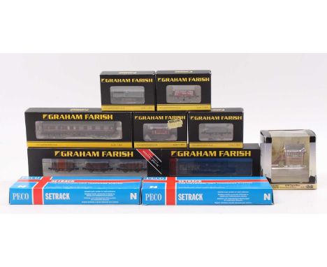 N-gauge items by Graham Farish/Bachmann: 371-908 Class 57xx 5757 pannier tank, BR black, late crest; 374-827A Stanier br/2nd 