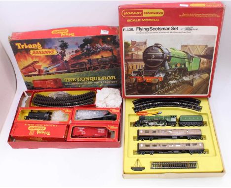 Two Hornby boxed sets: R508 Flying Scotsman with exhaust steam sound comprising loco of same name with two coaches &amp; trac