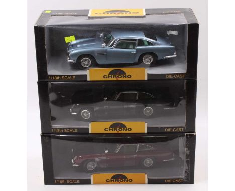 A Chrono 1/18 scale Aston Martin diecast group, three examples ranging from Ref.No. H1001 to H1003, one example finished in P