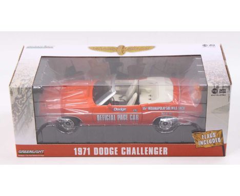Green Light Collectibles 1/18th scale No. 13569 1971 Dodge Challenger Indianapolis Motor Speedway limited edition, as issued 