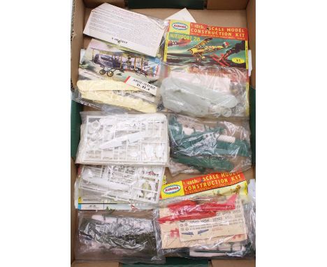 11 various mixed Aurora and Airfix mixed scale military aircraft kits to include a DH4, a Fokker D-7, and others