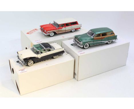 A collection of three Danbury Mint 1/24 scale diecast vehicles to include a 1955 Ford Fairlane Crown Victoria, a 1953 Buick S