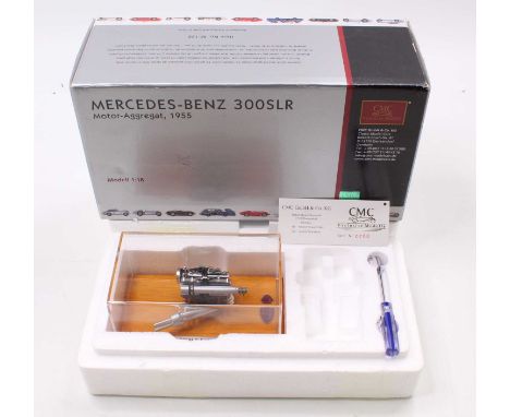 A CMC Exclusive Models 1/18 scale No. M-120 static display model of a Mercedes Benz 300SLR engine in perspex display case and