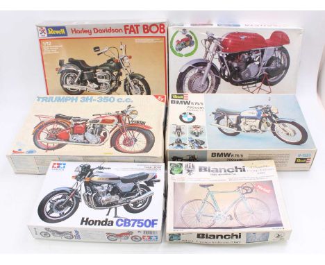 A collection of six various boxed mixed-scale plastic motorcycle and pushbike plastic kits to include a Protar MV Agusta 500c