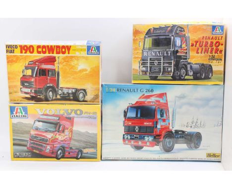 A collection of four various boxed Italeri and Heller Road Haulage and tractor unit kits to include a Heller Renault G260 Tra