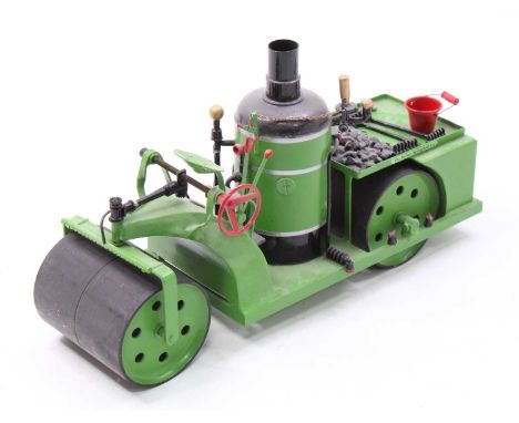 A scratch built by Peter Day of Bury St Edmunds The Buffalo Springfield Company static live steam roller, handpainted in gree
