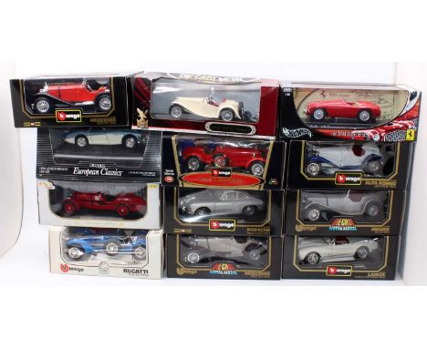 Collection of 12 various 1/18th scale diecast vehicles to include Burago, Road Signature and others, specific examples to inc