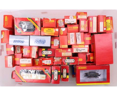 Large plastic tray containing approx. 50 Triang/Hornby goods wagons and two Dapol Blue Circle cement wagons. Overall (VG-E) B